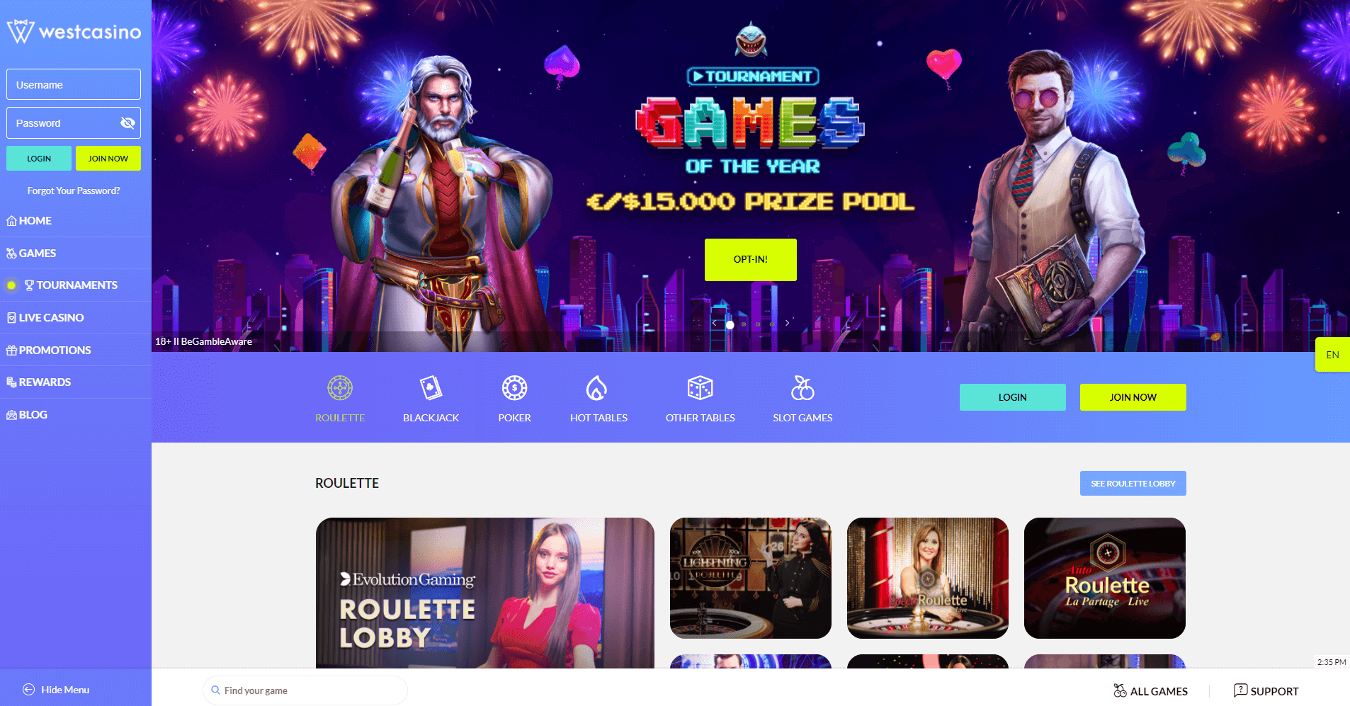 WestCasino tournaments