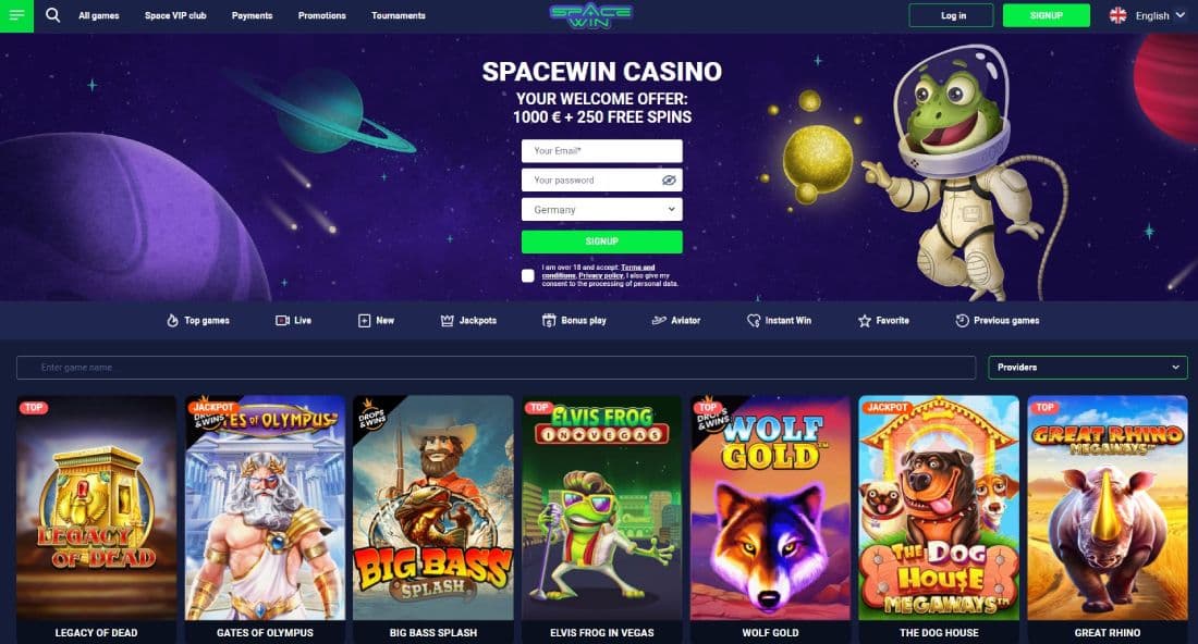 SpaceWin Casino hoofdpagina