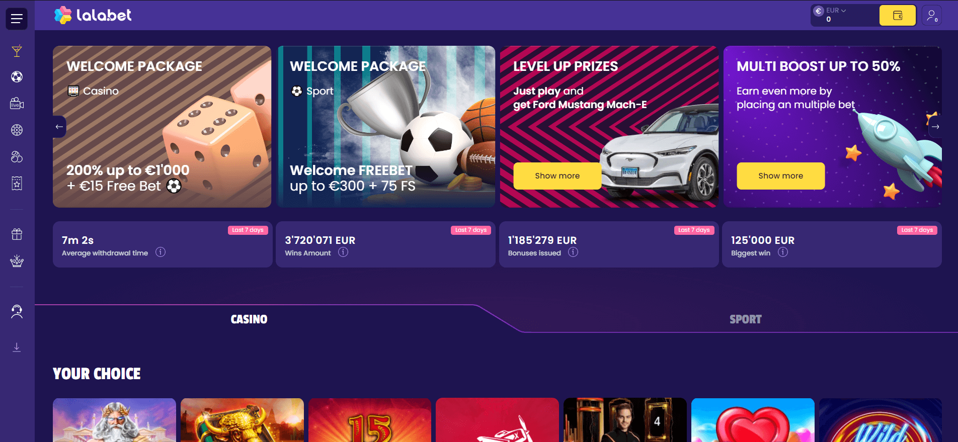 LalaBet Casino home page
