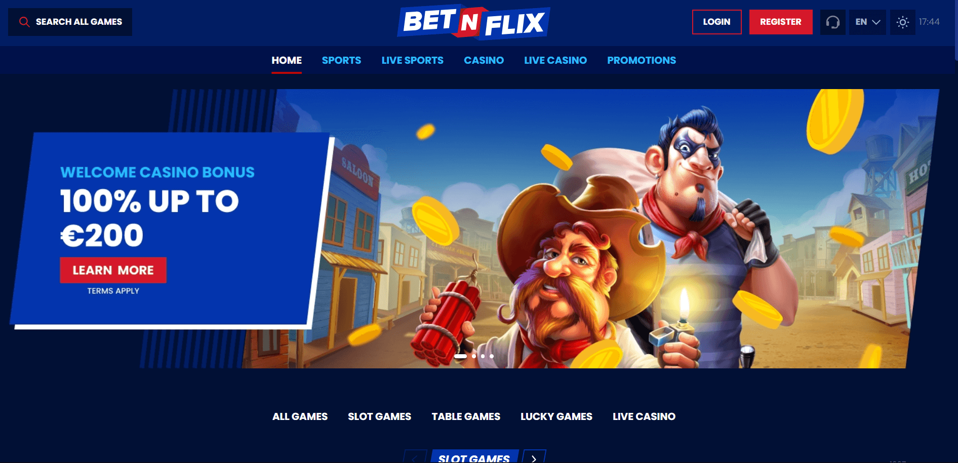BetNFlix online casino homepage