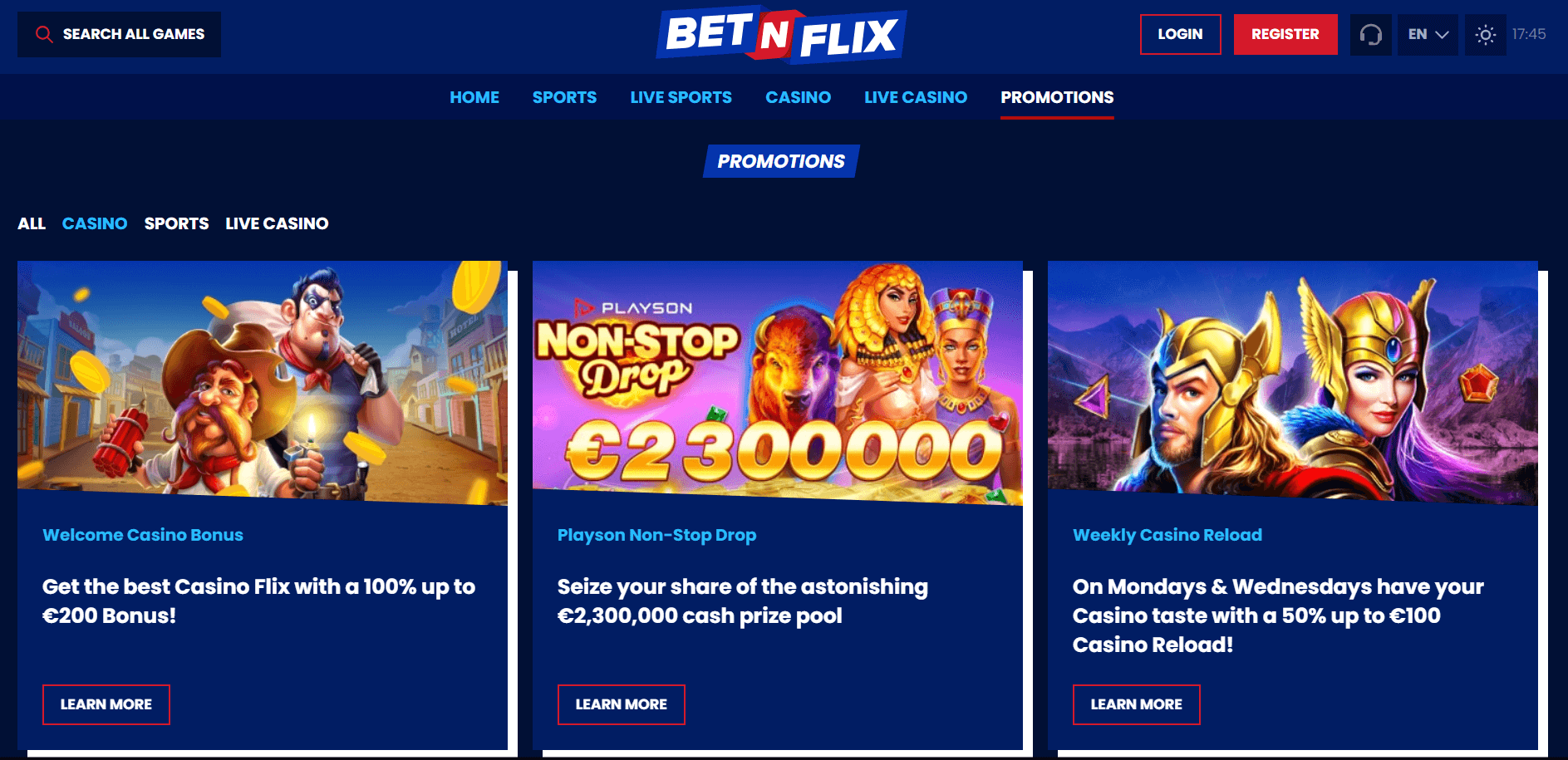 BetNFlix online casino promotions